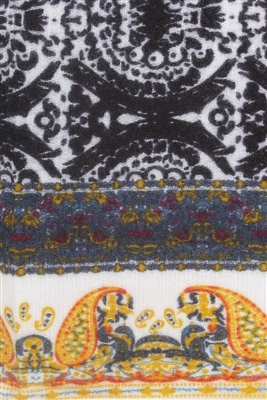 Wisteria London paisley print frayed scarf. Accented with a striking all over paisley pattern.
