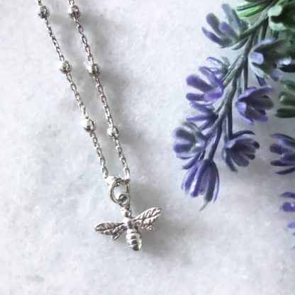 Sterling Silver Bee Necklace on Bobble Chain Close Up
