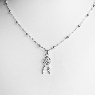 Sterling Silver Dreamcatcher Necklace on Bobble Chain. Chain is 18" and is also available on an 18" Sterling Silver Diamond Cut cable Chain