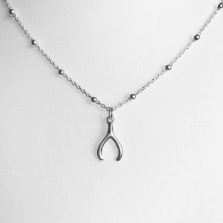 Sterling Silver Wishbone Necklace on Bobble Chain. Chain is 18" and is also available on an 18" sterling silver bobble chain