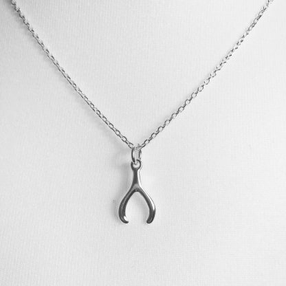 Sterling Silver Wisbone Necklace on 18" diamond cut cable chain. Also available on an 18" bobble chain