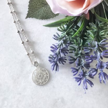 Sterling Silver Round Filigree Necklace on Bobble Chain