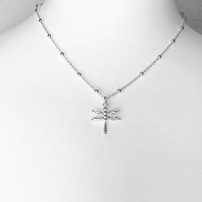 Sterling Silver Dragonfly Necklace on Bobble Chain. Chain is 18"