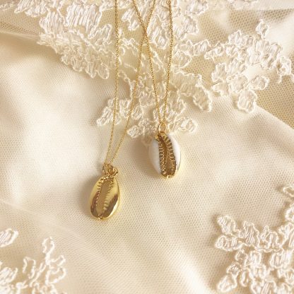 Marina Gold Cowrie Shell Necklace and Helen Gold Cowrie Shell Necklace