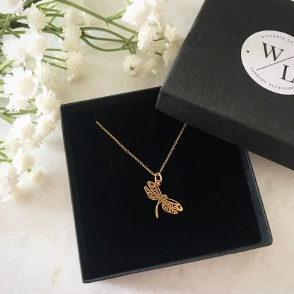 Filigree Dragonfly Necklace Gold Plated