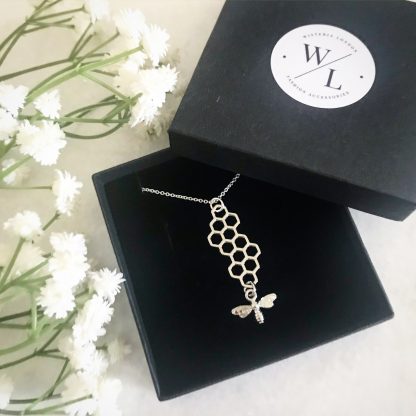 Honeycomb Bee Silver Necklace
