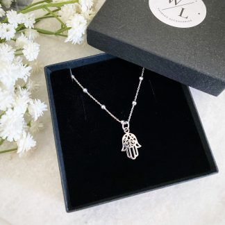 Sterling Silver Hamsa Hand Necklace on Bobble Chain