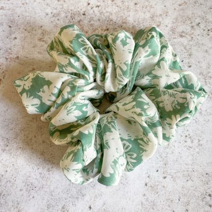 Green Oversized Floral Scrunchie