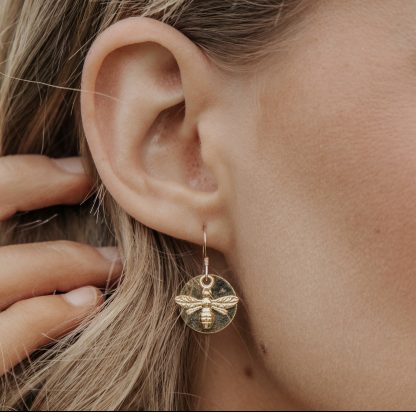 Gold Bee Coin Earrings