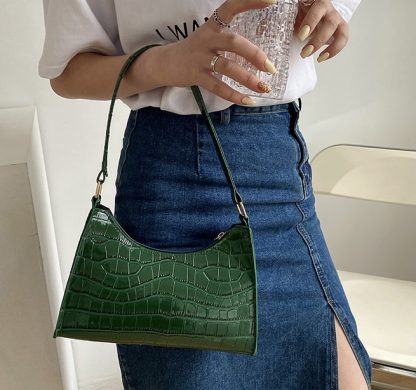 Maddie Green Croc Effect Baguette Bag