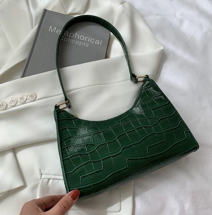 Maddie Green Croc Effect Baguette Bag