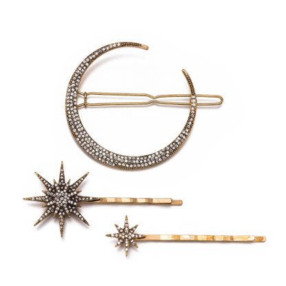 Luna Gold Moon and Stars Hair Clips