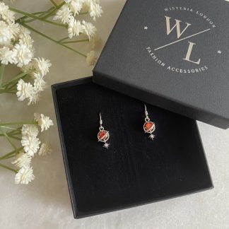 Orion Red Silver Planet and Star Earrings