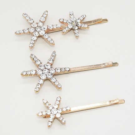 Starlight Gold Set of 3 Diamante Hair Slides - Wisteria London