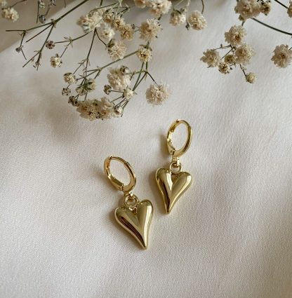 Dainty Gold Puffy Heart Huggie Hoop Earrings